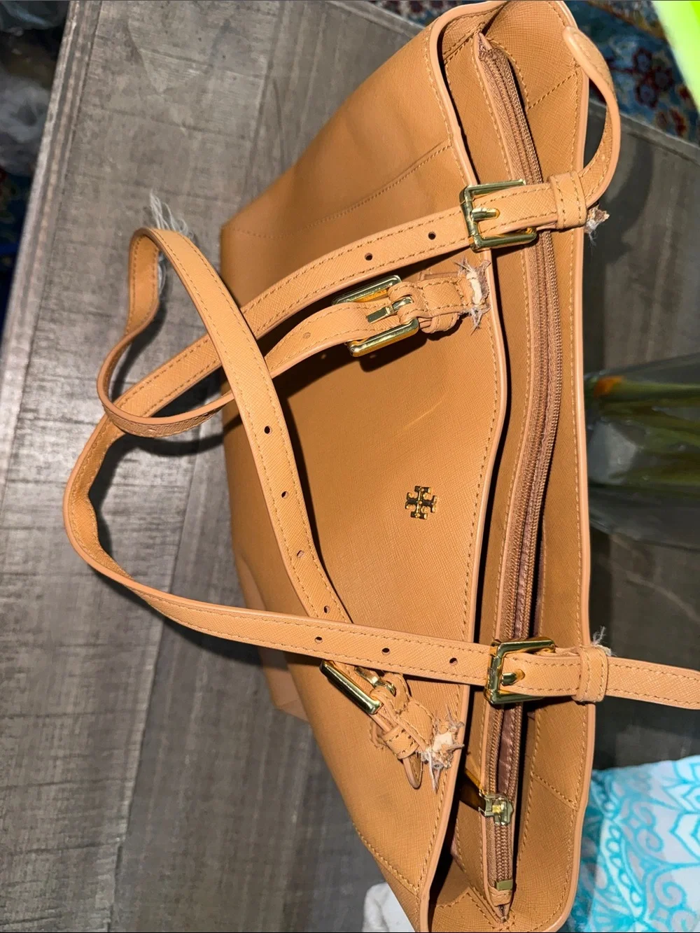 Tory Burch Saddle Tan Leather Tote with Gold Logo